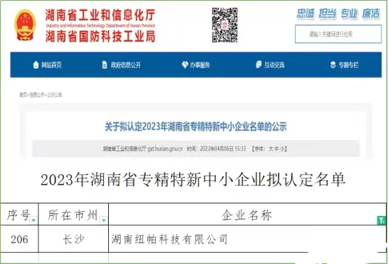 喜訊|紐帕科技獲評湖南省專(zhuān)精特新中小企業(yè)！